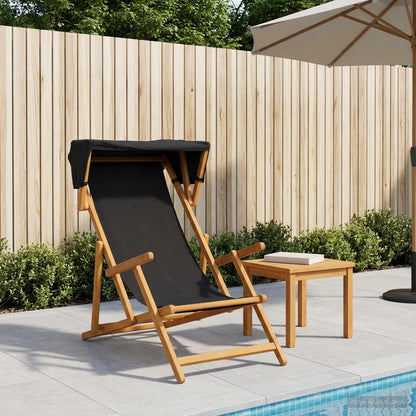 vidaXL Deck Chair 3 Position Solid Eucalyptus Wood Black 1