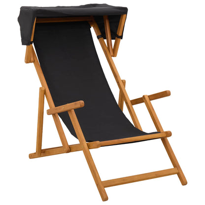 vidaXL Deck Chair 3 Position Solid Eucalyptus Wood Black 2