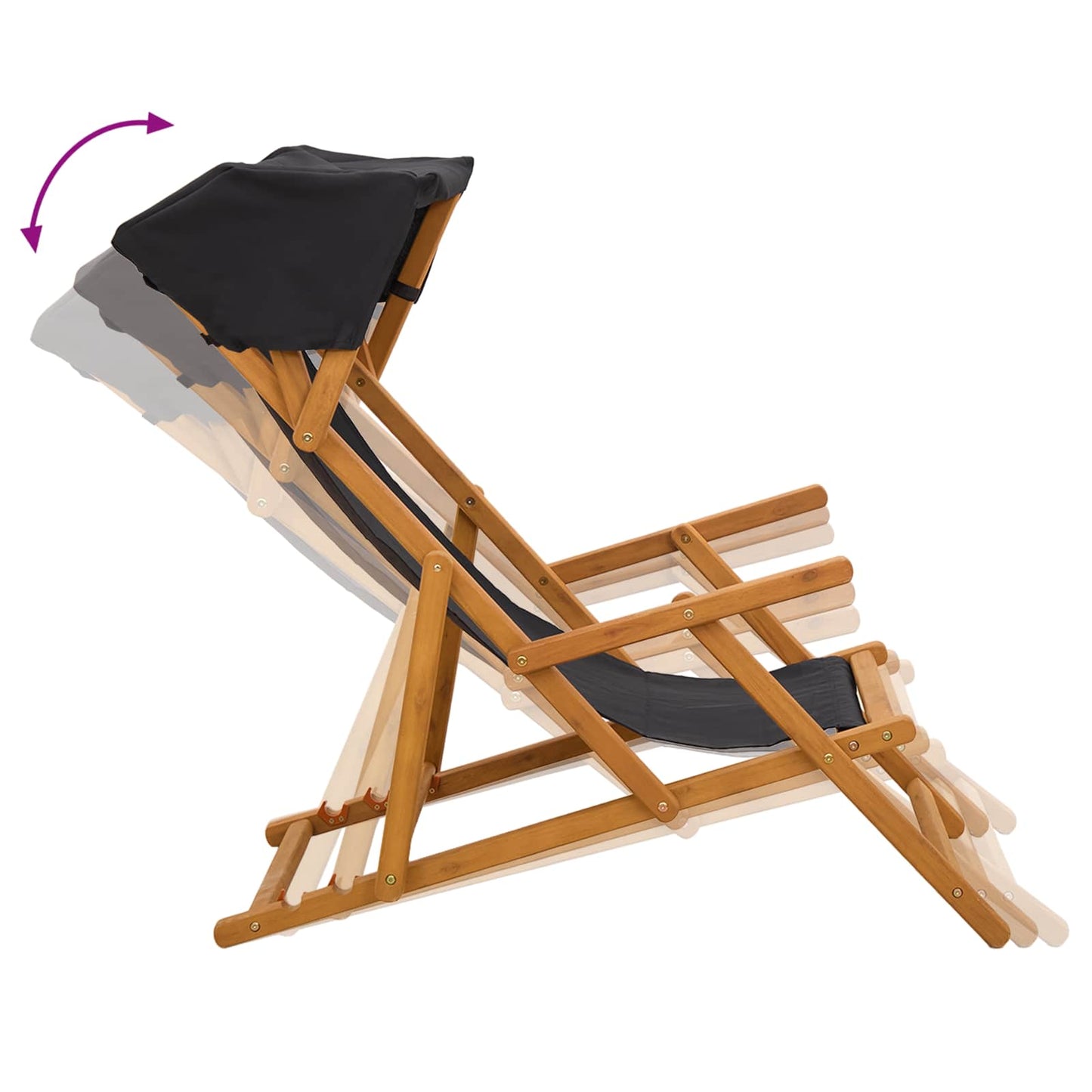 vidaXL Deck Chair 3 Position Solid Eucalyptus Wood Black 6
