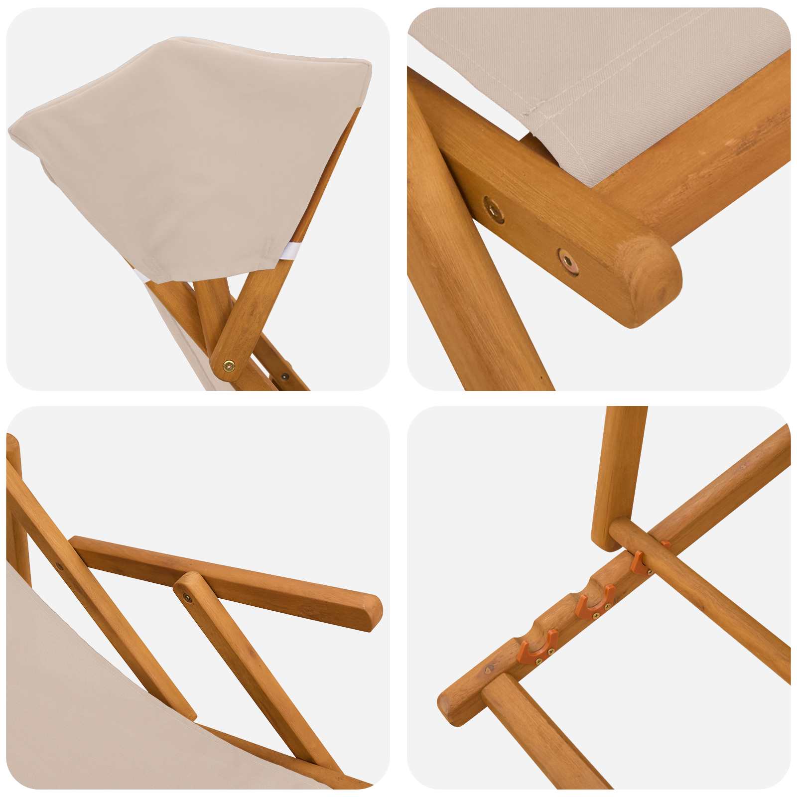 vidaXL Deck Chair 3 Position Solid Eucalyptus Wood Beige 5