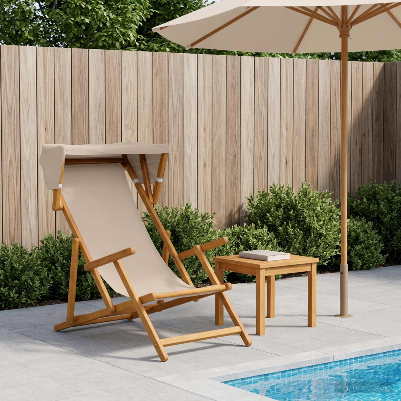 vidaXL Deck Chair 3 Position Solid Eucalyptus Wood Beige 1