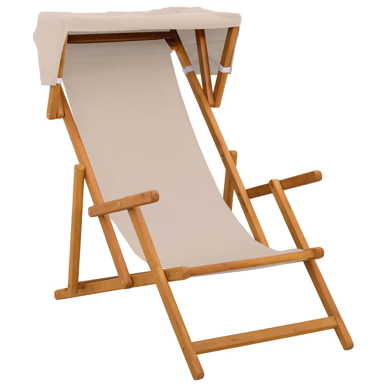 vidaXL Deck Chair 3 Position Solid Eucalyptus Wood Beige 2