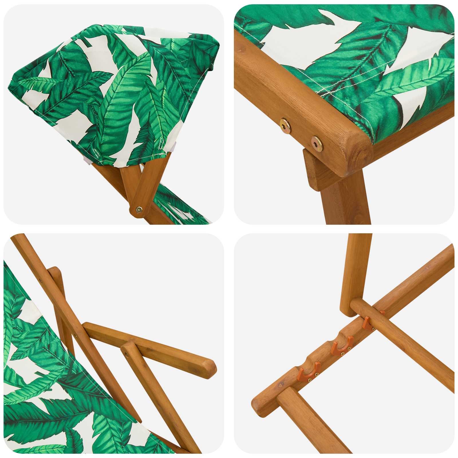 vidaXL Deck Chair 3 Position Solid Eucalyptus Wood Leaf Pattern 5