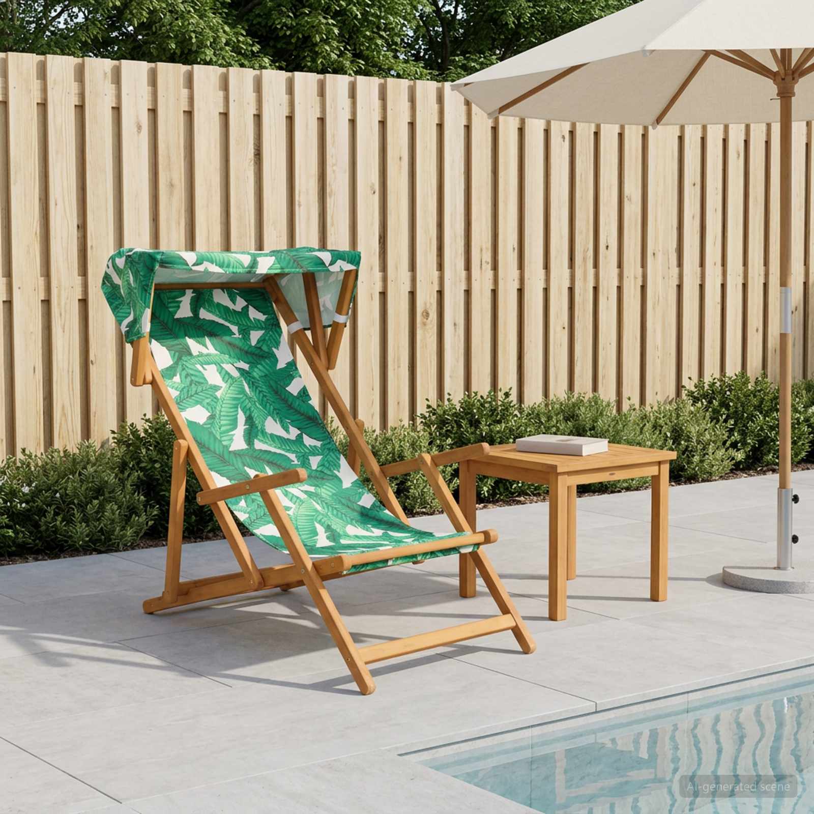 vidaXL Deck Chair 3 Position Solid Eucalyptus Wood Leaf Pattern 1