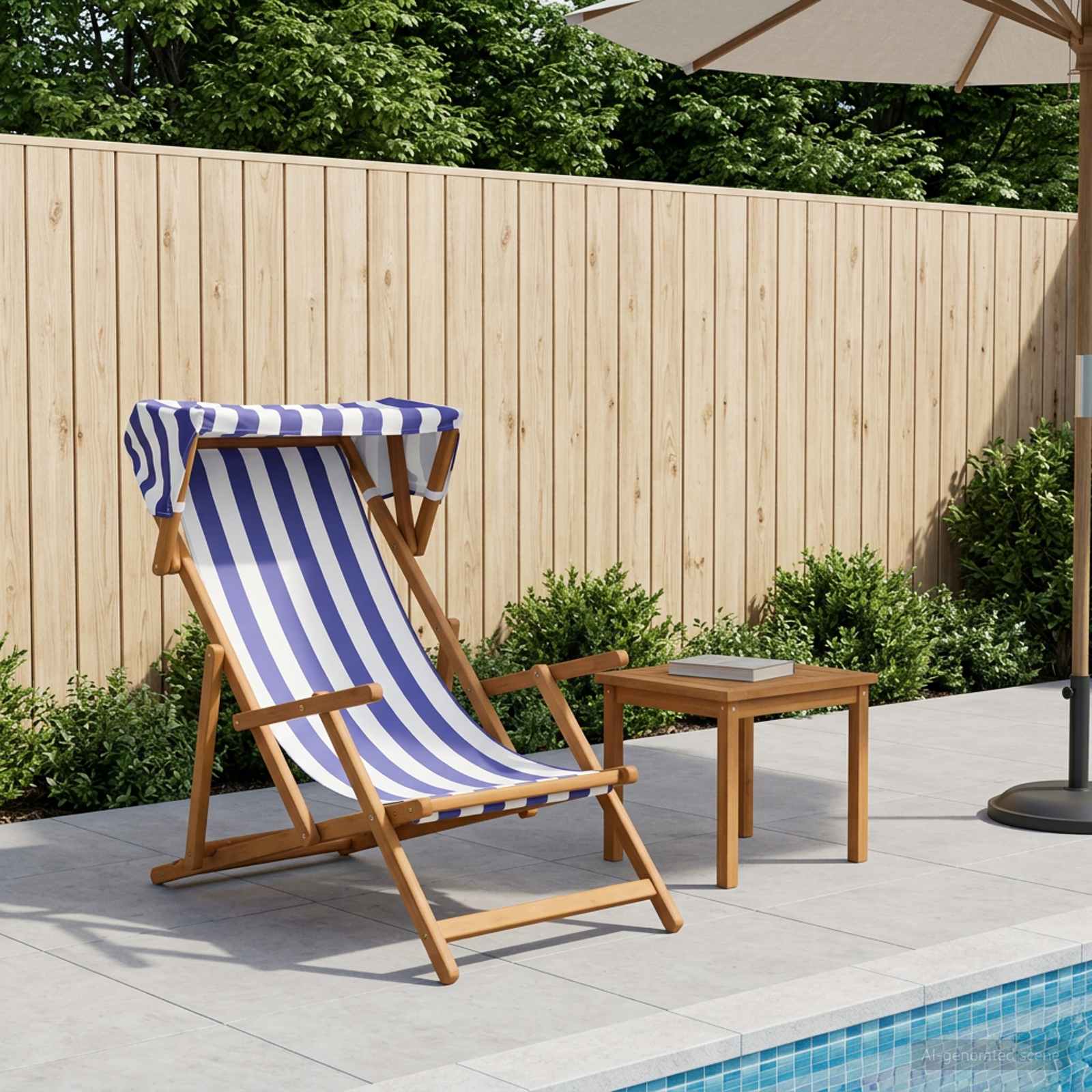 vidaXL Deck Chair 3 Position Solid Eucalyptus Wood Blue and White 1