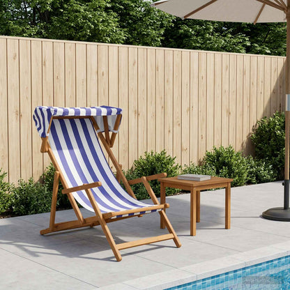 vidaXL Deck Chair 3 Position Solid Eucalyptus Wood Blue and White 1