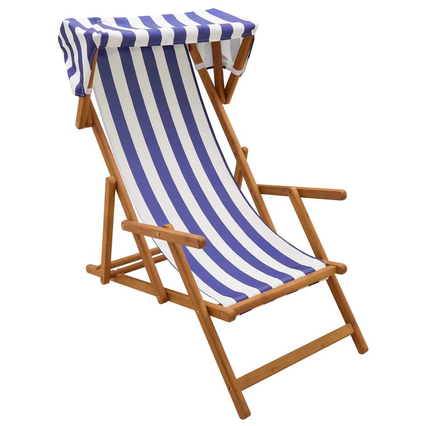 vidaXL Deck Chair 3 Position Solid Eucalyptus Wood Blue and White 2