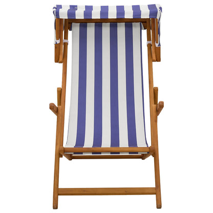vidaXL Deck Chair 3 Position Solid Eucalyptus Wood Blue and White 3