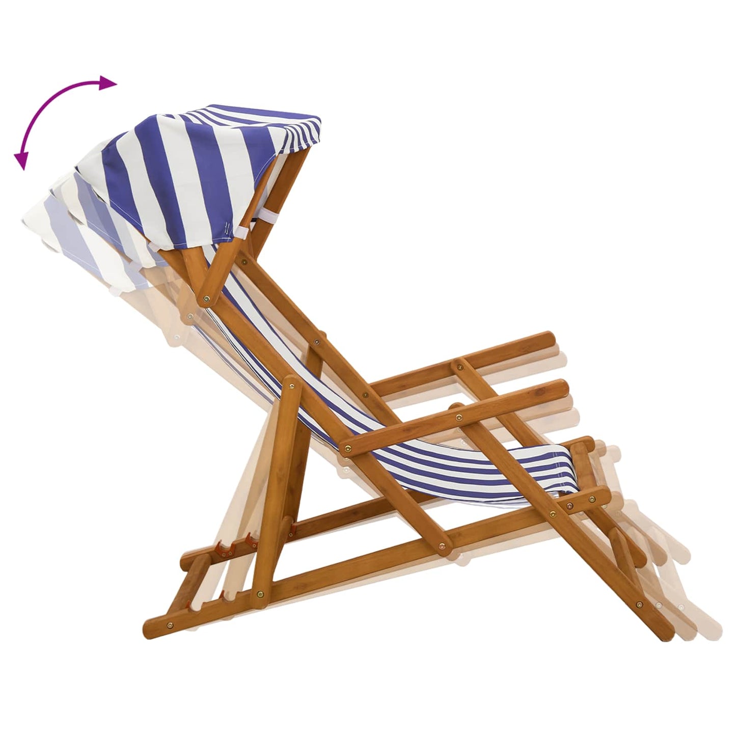 vidaXL Deck Chair 3 Position Solid Eucalyptus Wood Blue and White 6