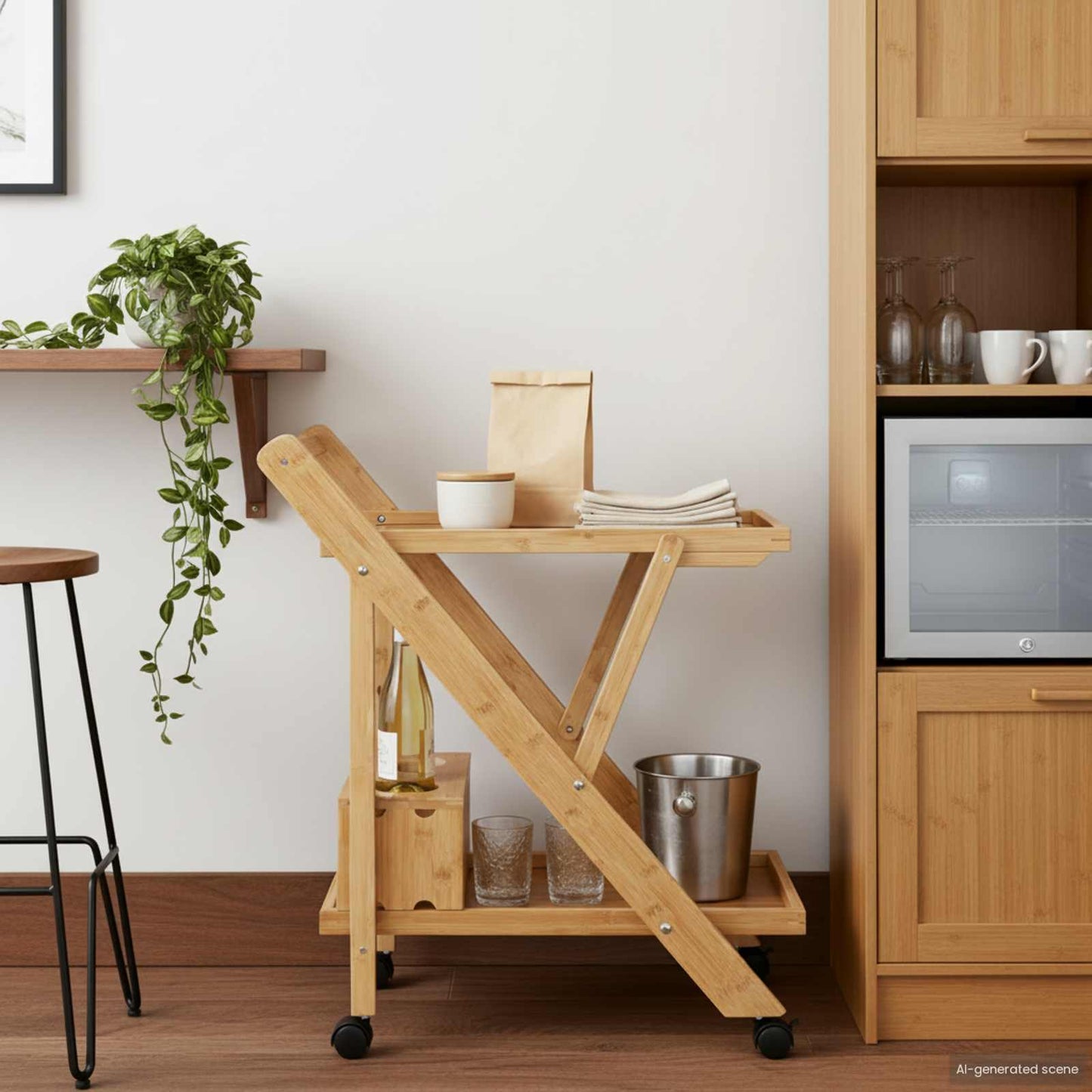 vidaXL Kitchen Trolley with Wheels Light Brown 65 x 40.5 x 76.5 cm 3