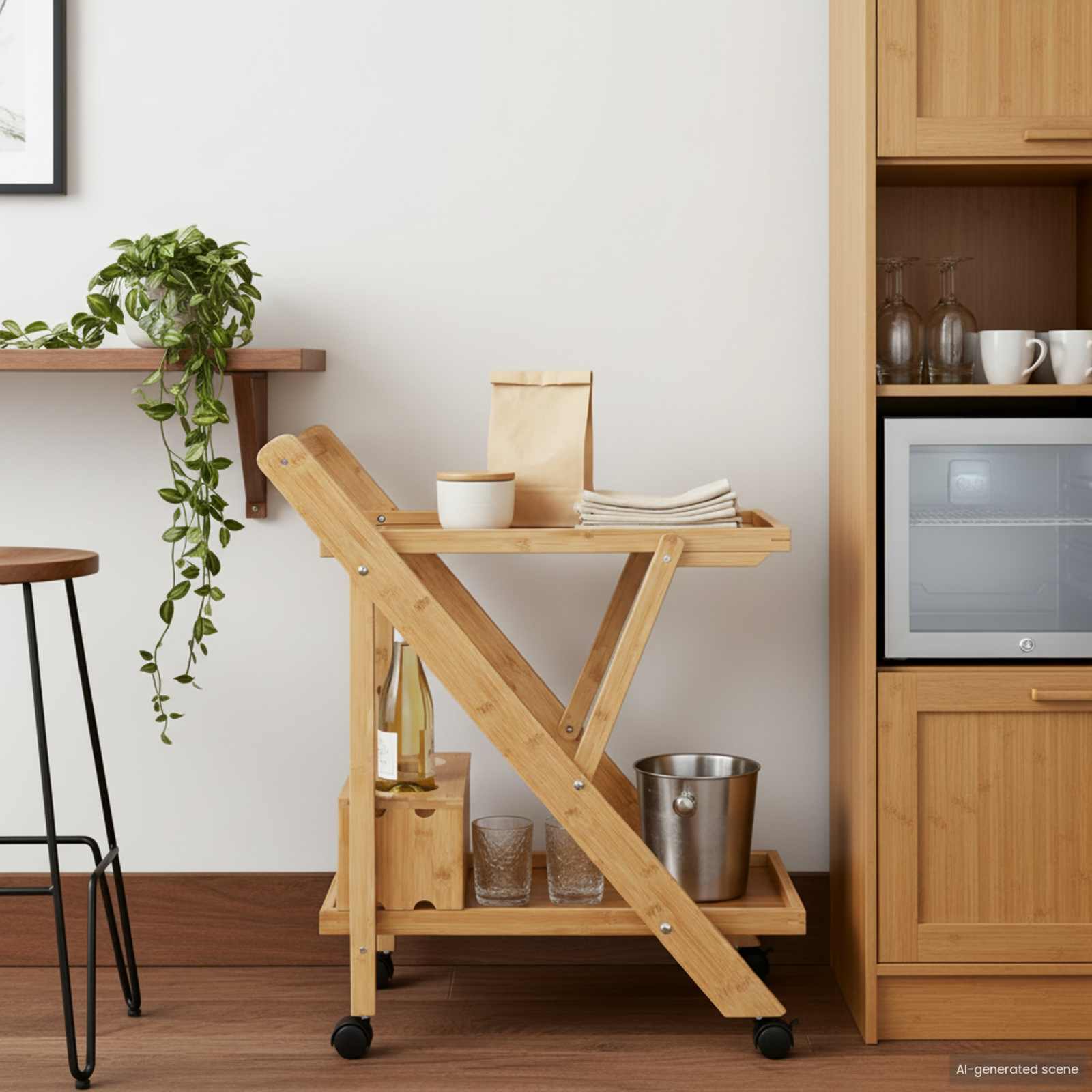 vidaXL Kitchen Trolley with Wheels Light Brown 65 x 40.5 x 76.5 cm 3