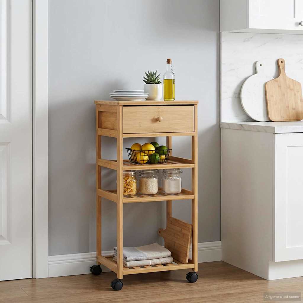 vidaXL Kitchen Trolley with Wheels Natural 37 x 36 x 80 cm Bamboo 1