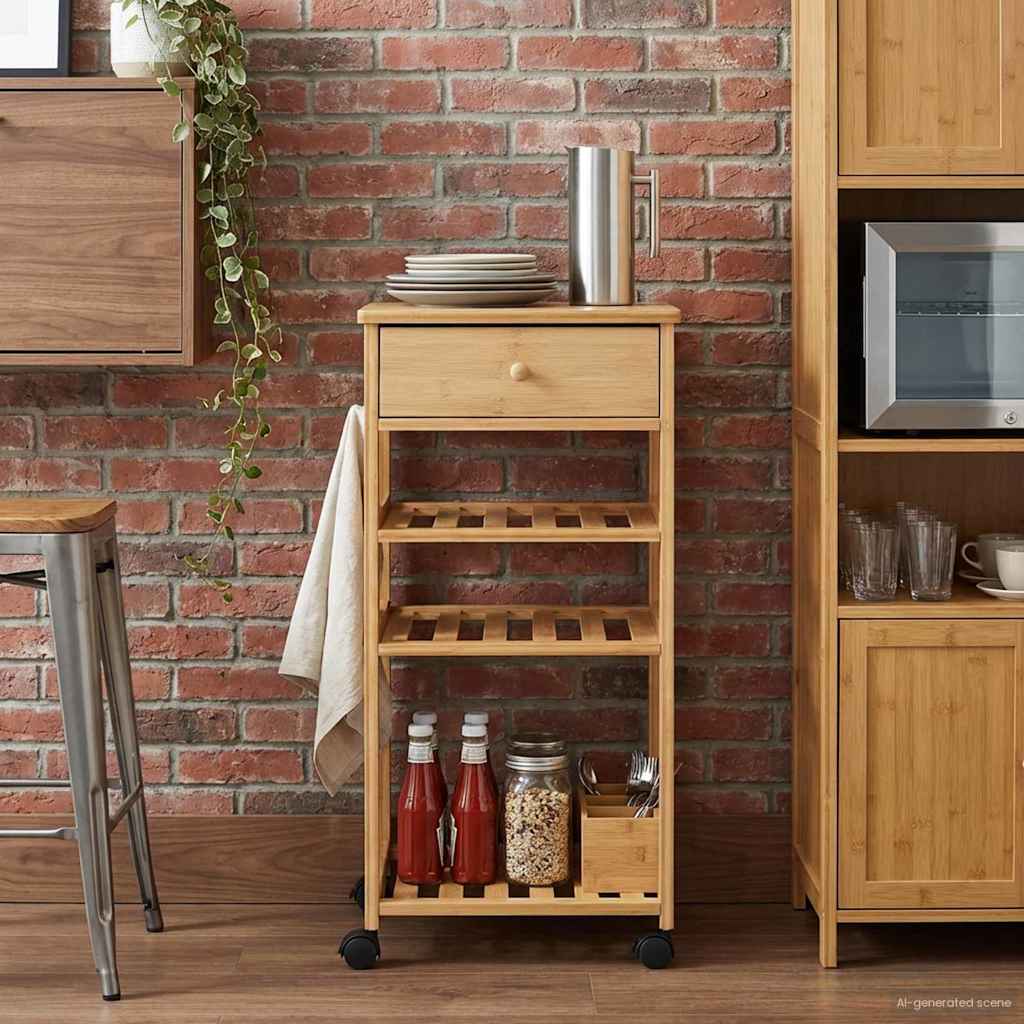 vidaXL Kitchen Trolley with Wheels Natural 37 x 36 x 80 cm Bamboo 3