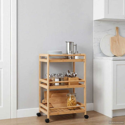 vidaXL Kitchen Trolley with Wheels Natural 46 x 38 x 76 cm Bamboo 3