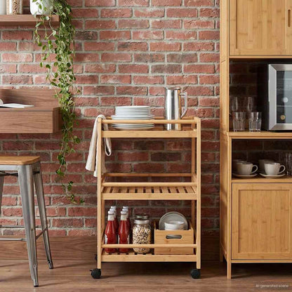 vidaXL Kitchen Trolley with Wheels Natural 46 x 38 x 76 cm Bamboo 1