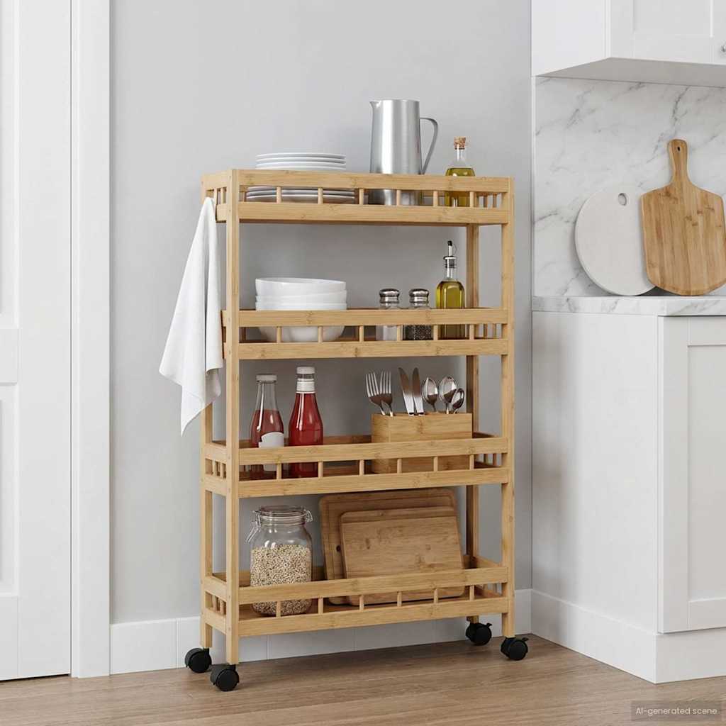 vidaXL Kitchen Trolley with Wheels Natural 60 x 18 x 97 cm Bamboo 3