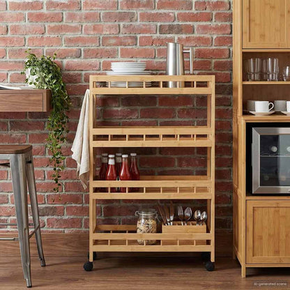 vidaXL Kitchen Trolley with Wheels Natural 60 x 18 x 97 cm Bamboo 1