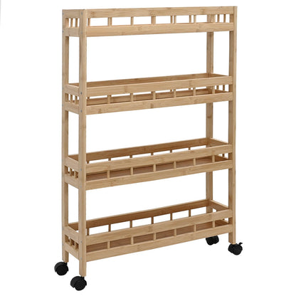 vidaXL Kitchen Trolley with Wheels Natural 60 x 18 x 97 cm Bamboo 2