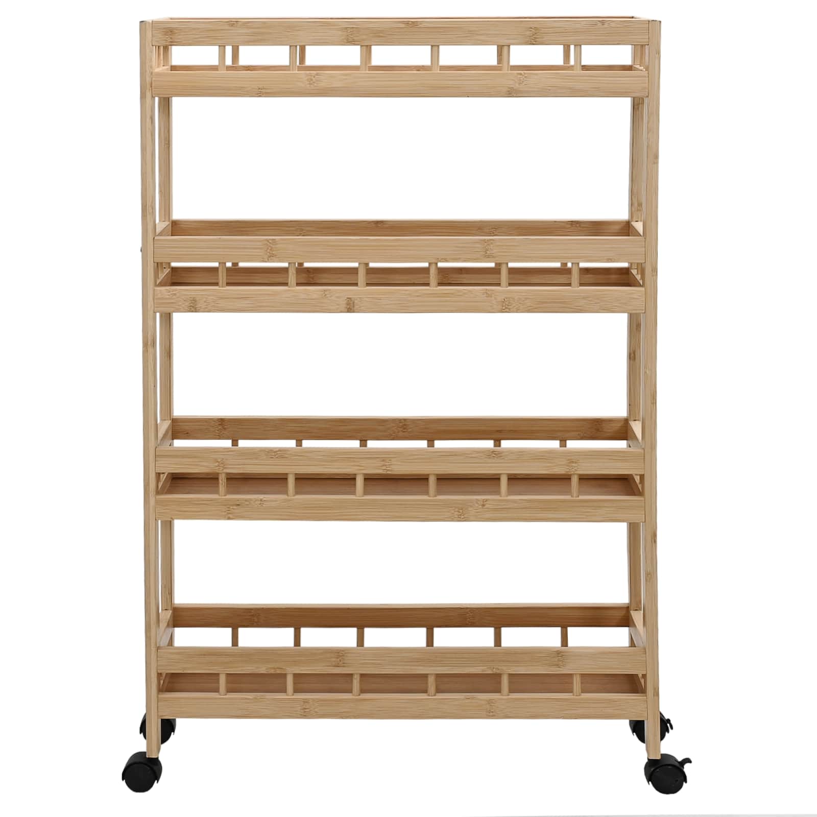 vidaXL Kitchen Trolley with Wheels Natural 60 x 18 x 97 cm Bamboo 4