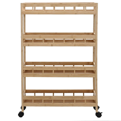 vidaXL Kitchen Trolley with Wheels Natural 60 x 18 x 97 cm Bamboo 4