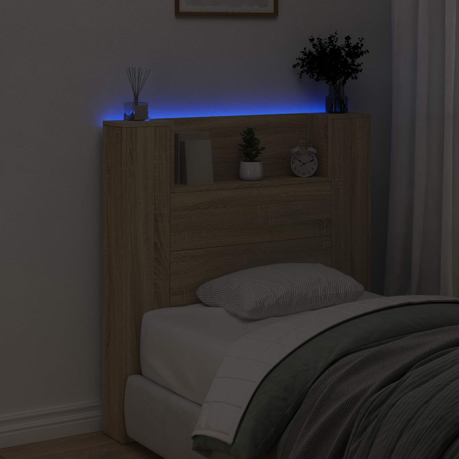 vidaXL Storage Headboard with LED Sonoma Oak Engineered Wood 4