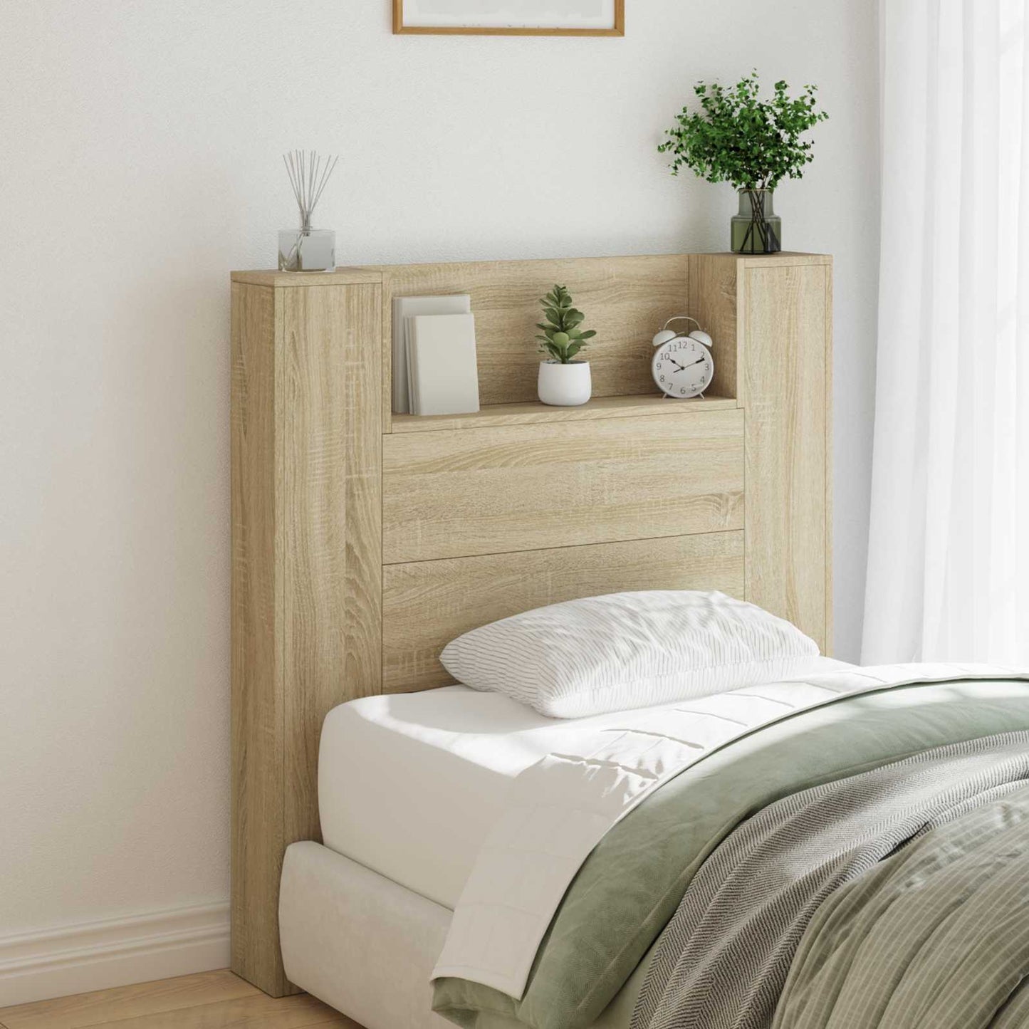 vidaXL Storage Headboard with LED Sonoma Oak Engineered Wood 1
