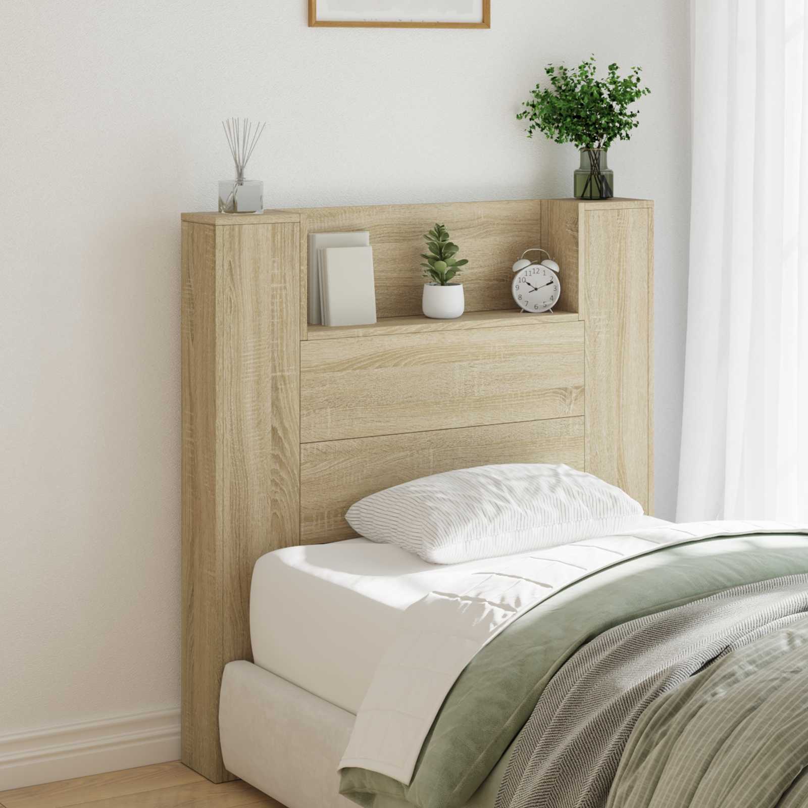 vidaXL Storage Headboard with LED Sonoma Oak Engineered Wood 1