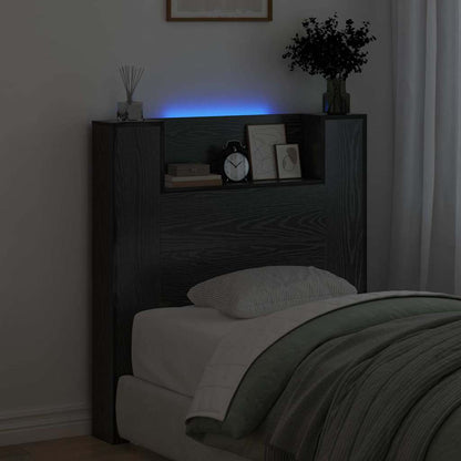 vidaXL Storage Headboard with LED Black Oak Engineered Wood 4