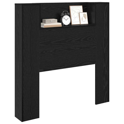 vidaXL Storage Headboard with LED Black Oak Engineered Wood 3