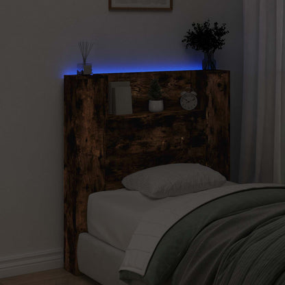 vidaXL Storage Headboard with LED Smoked Oak Engineered Wood 4