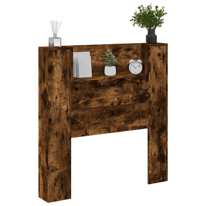 vidaXL Storage Headboard with LED Smoked Oak Engineered Wood 3