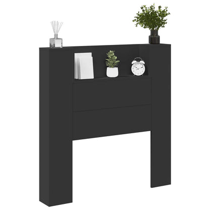 vidaXL Storage Headboard with LED Black Engineered Wood 3