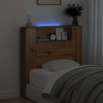 vidaXL Storage Headboard with LED Artisan Oak Engineered Wood 4