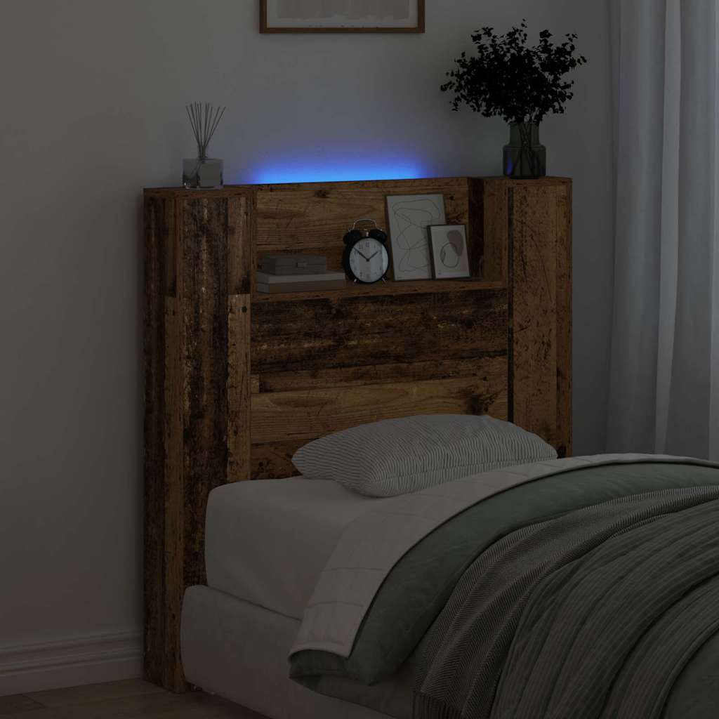 vidaXL Storage Headboard with LED Old Wood Engineered Wood 4