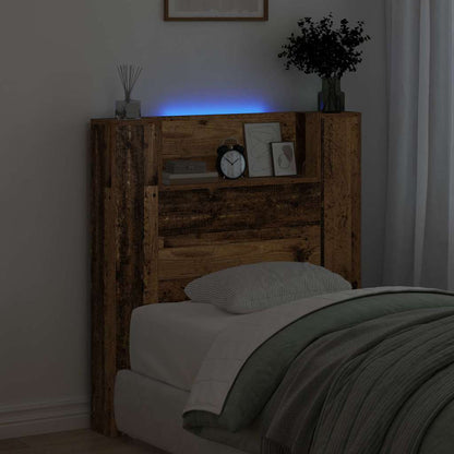 vidaXL Storage Headboard with LED Old Wood Engineered Wood 4