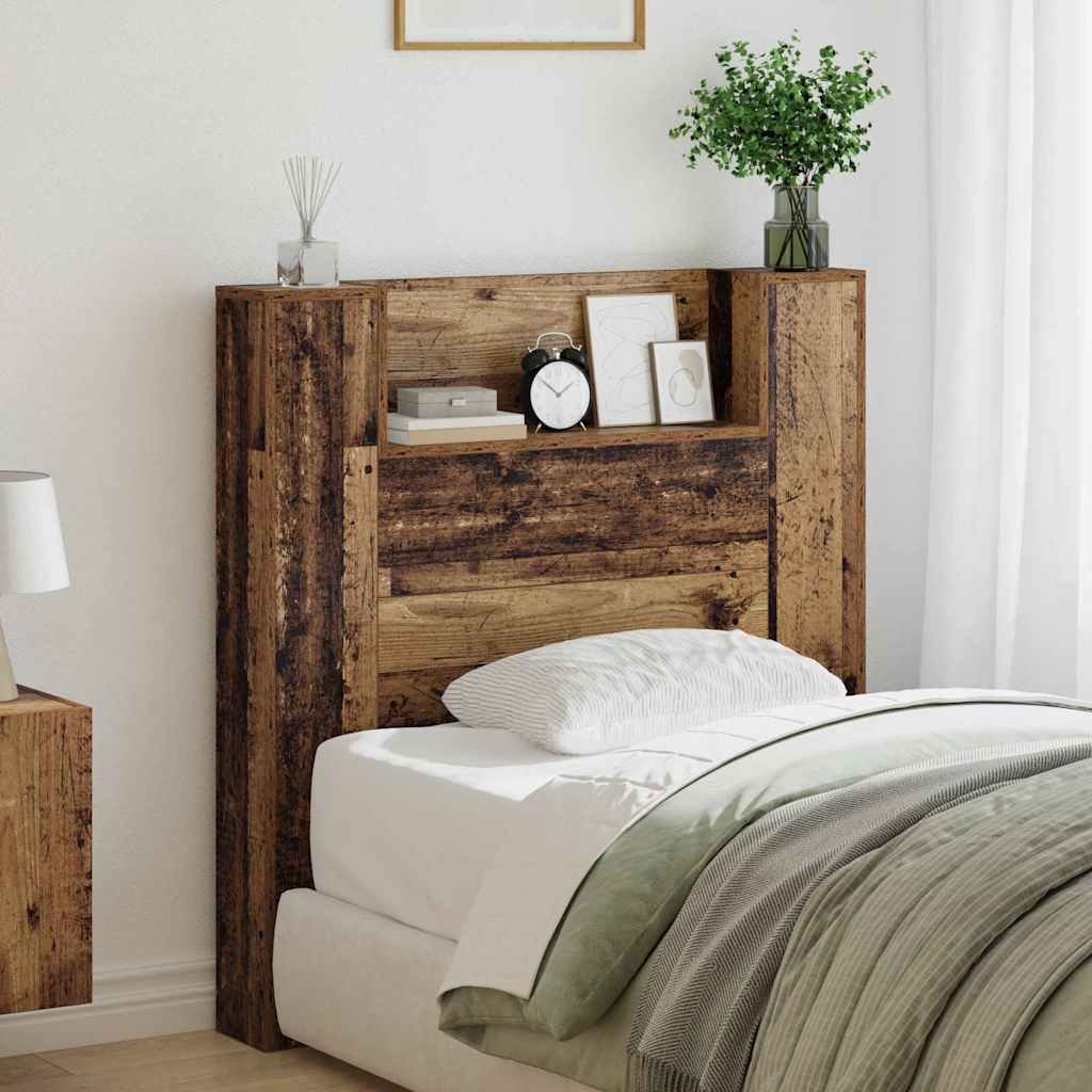 vidaXL Storage Headboard with LED Old Wood Engineered Wood 1