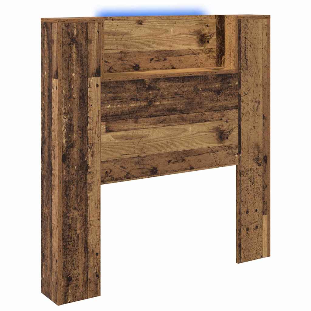 vidaXL Storage Headboard with LED Old Wood Engineered Wood 2