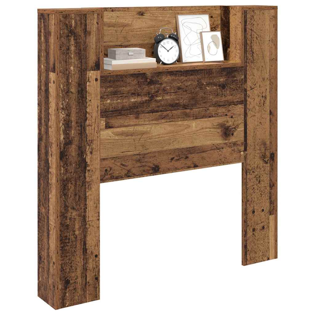 vidaXL Storage Headboard with LED Old Wood Engineered Wood 3