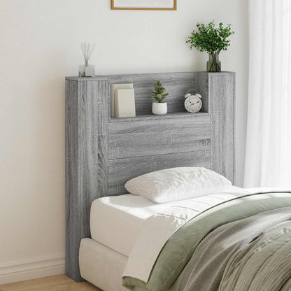 vidaXL Storage Headboard with LED Grey Sonoma Engineered Wood 1