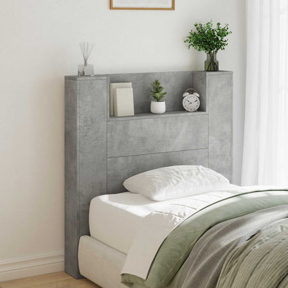 vidaXL Storage Headboard with LED Concrete Grey Engineered Wood 1