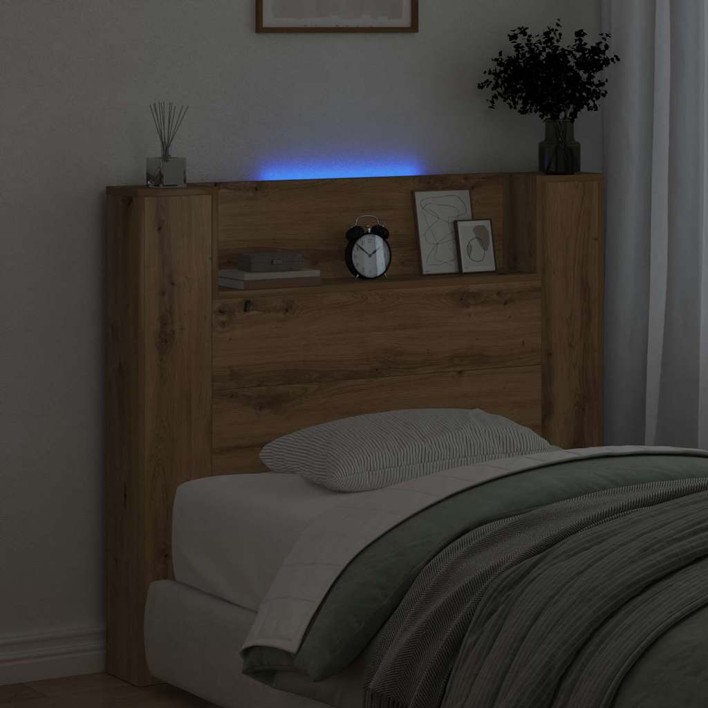vidaXL Storage Headboard with LED Artisan Oak Engineered Wood 4