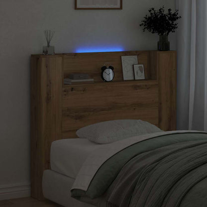 vidaXL Storage Headboard with LED Artisan Oak Engineered Wood 4