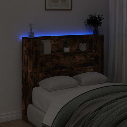vidaXL Storage Headboard with LED Smoked Oak Engineered Wood 4