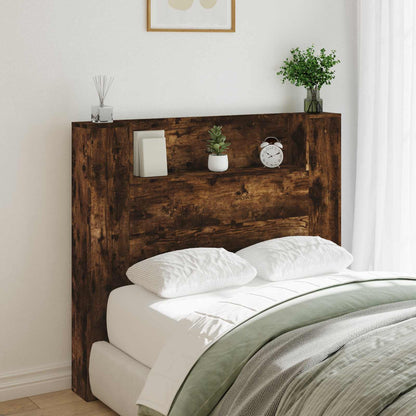 vidaXL Storage Headboard with LED Smoked Oak Engineered Wood 1