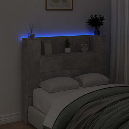 vidaXL Storage Headboard with LED Concrete Grey Engineered Wood 4