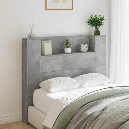 vidaXL Storage Headboard with LED Concrete Grey Engineered Wood 1