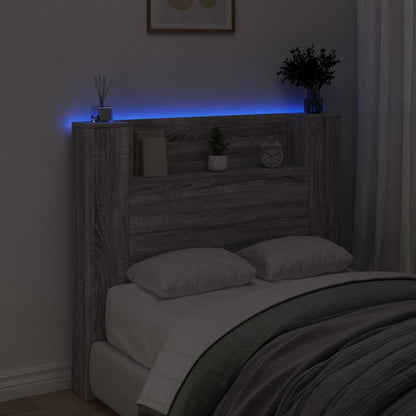 vidaXL Storage Headboard with LED Grey Sonoma Engineered Wood 4