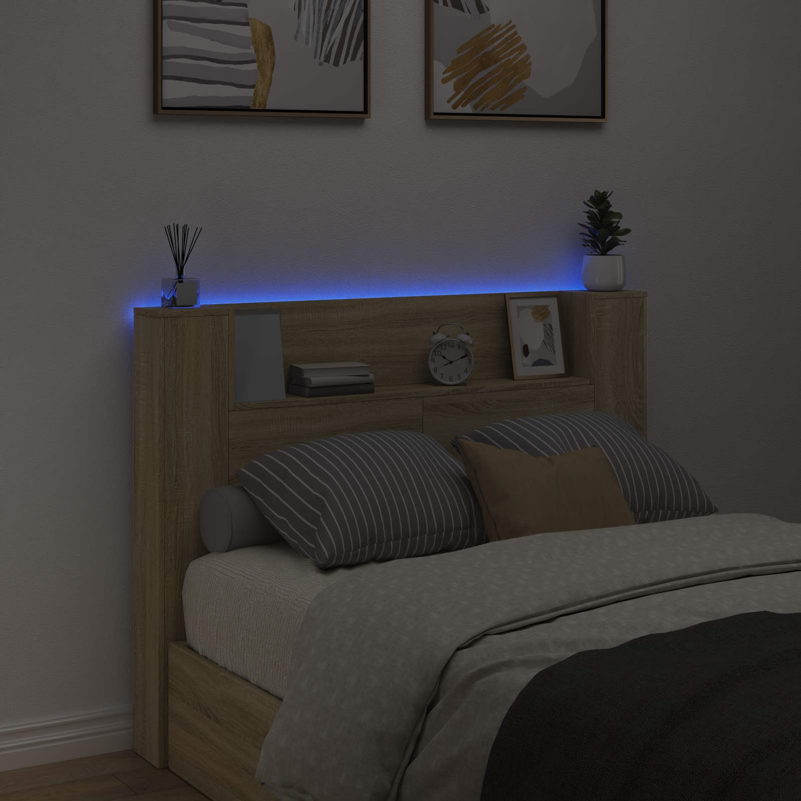 vidaXL Storage Headboard with LED Sonoma Oak Engineered Wood 4