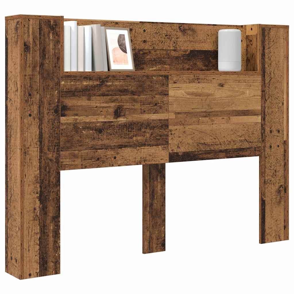 vidaXL Storage Headboard with LED Old Wood Engineered Wood 3