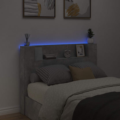 vidaXL Storage Headboard with LED Concrete Grey Engineered Wood 4